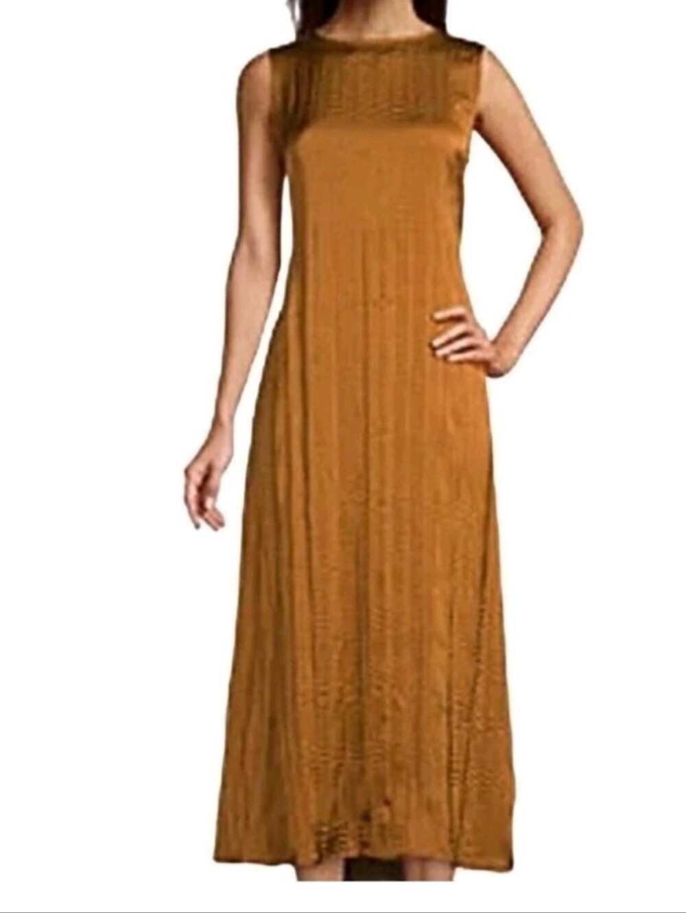 Worthington Gold Silky Crinkle Open Back Cutout Midi Dress XL